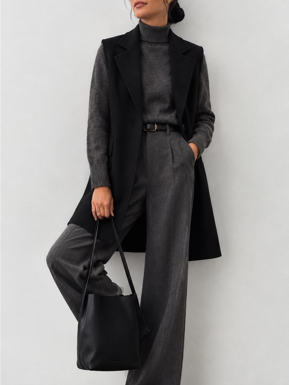 Eileen Fisher Charcoal Gray Wide-Leg Trousers